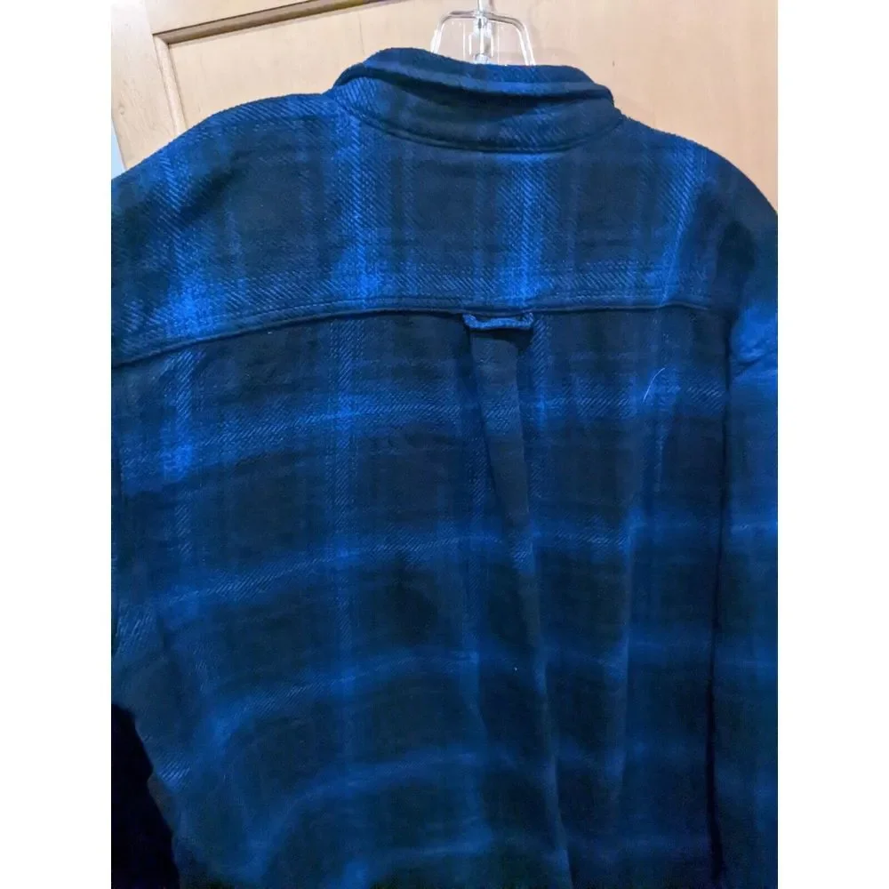 Orvis Mens XL Big Bear Flannel Shacket Shirt Jacket Blue Black Plaid Heavy Thick